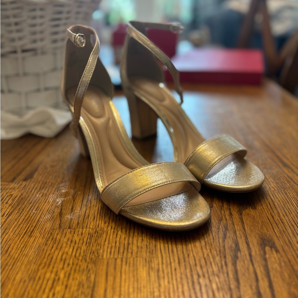 DSW Gold High Heel Sandals with Ankle Strap